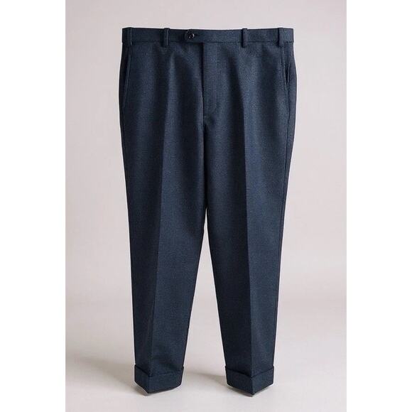 Sartore Textured Wool Pants Reda Super 110s Timeless Blue Cuffed Trouser Mens 36 - Picture 1 of 9